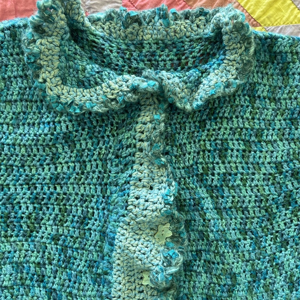 SALE❣️Green & Blue Crochet & Hand Knit Women's Cardigan. Fits many sizes. - Picture 5 of 9